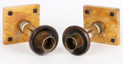 Art Nouveau Pair Continental Glass And Marble Candlesticks