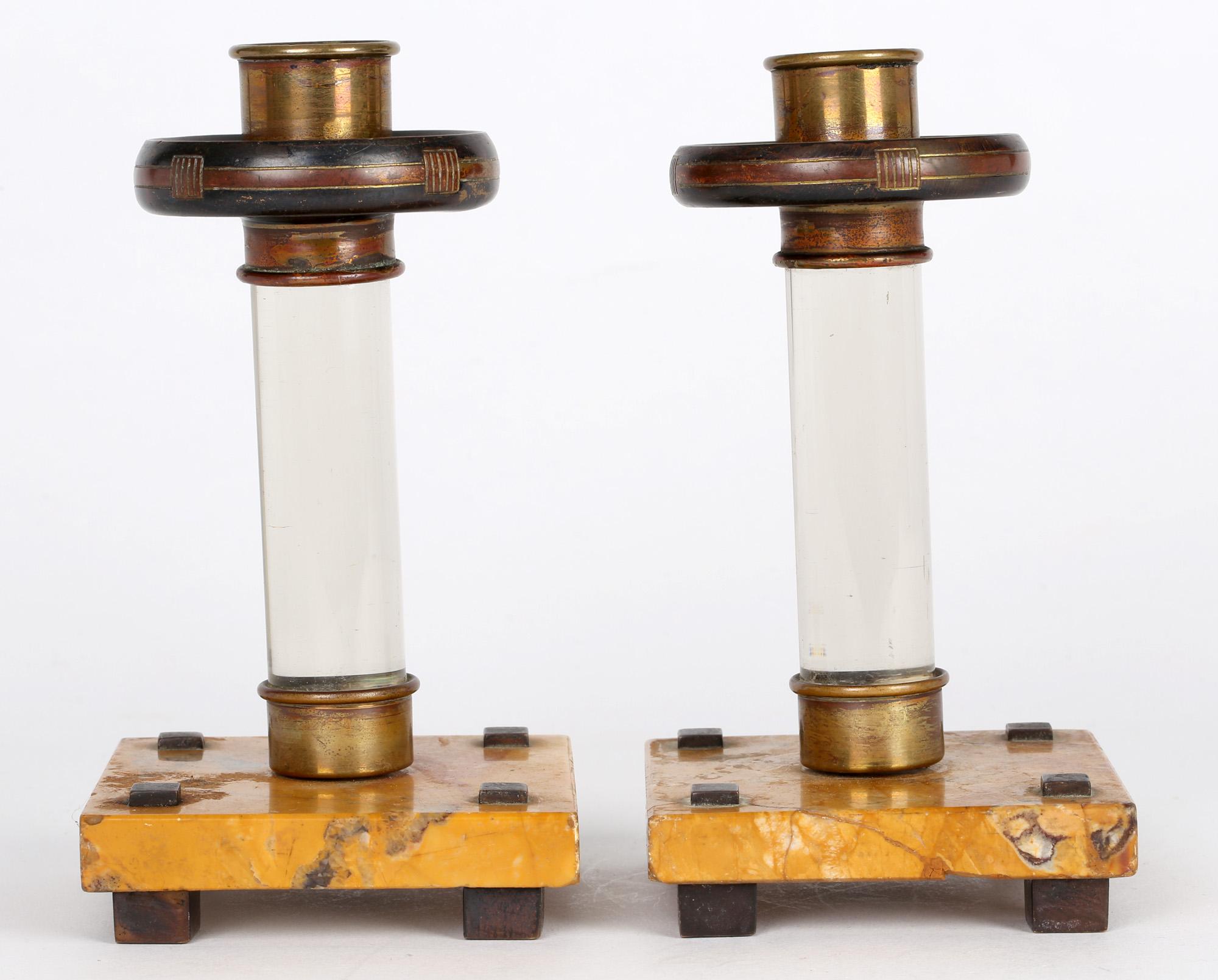 Art Nouveau Pair Continental Glass And Marble Candlesticks For Sale 13