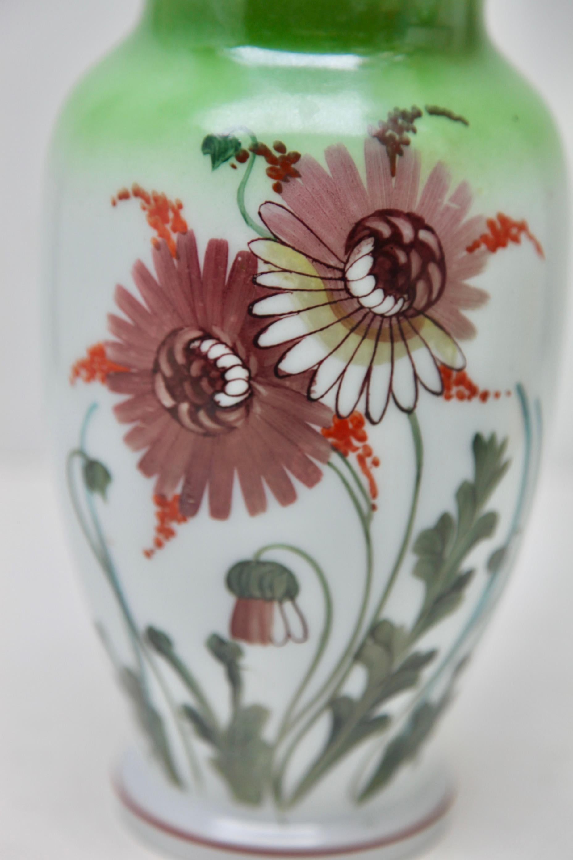 French Art Nouveau Pair Handmade and Hand Painted Opaline Vase, France 1920s For Sale