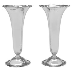 Art Nouveau Pair of Antique Sterling Silver Vases - Chester 1912 Z. Barraclough