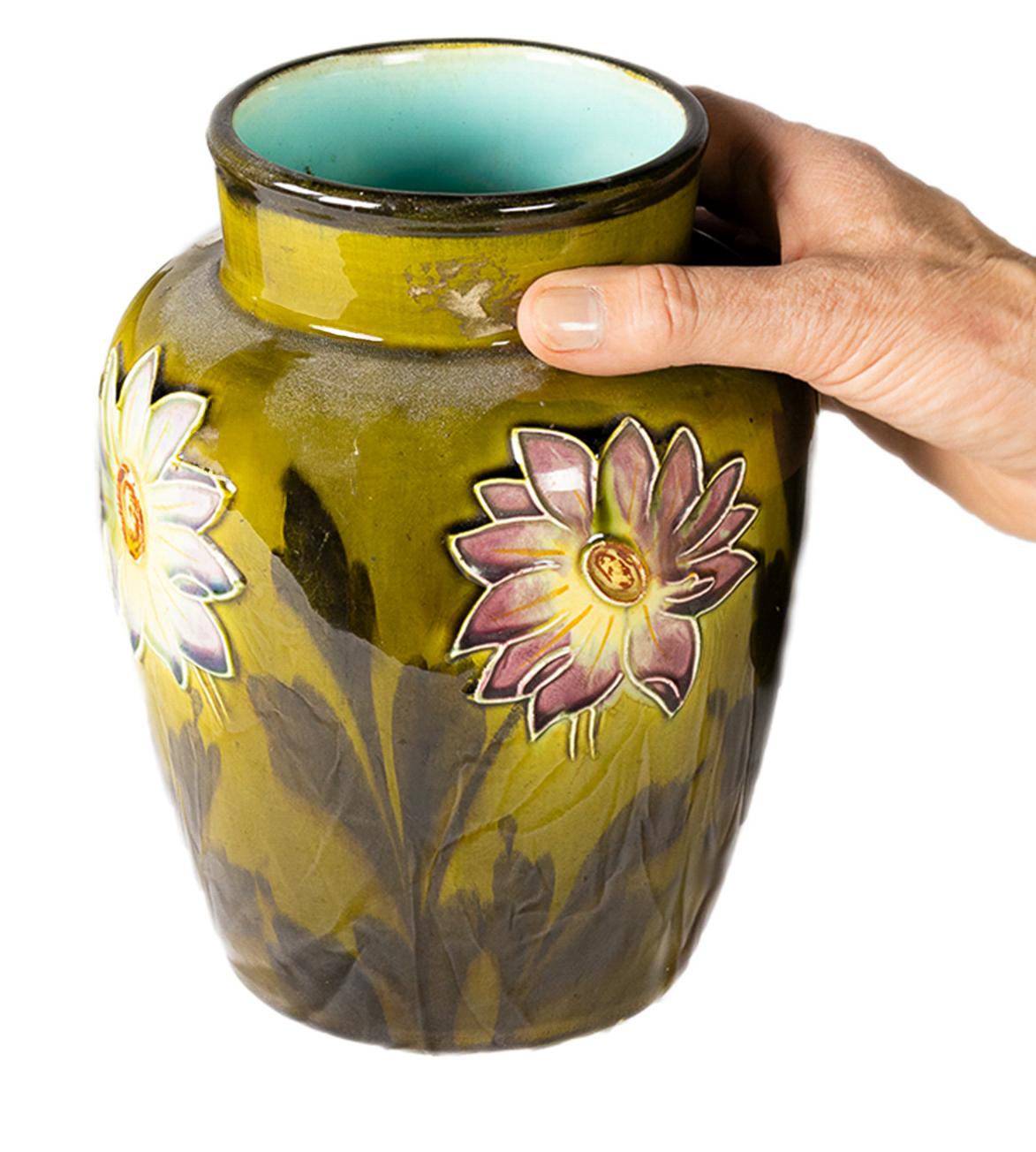 Paar Barbotine-Vasen im Jugendstil, Frankreich, 1900er Jahre (Art nouveau) im Angebot