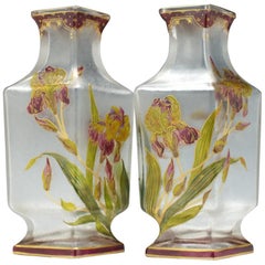 Art Nouveau Pair of Large Baccarat Enamelled Vases