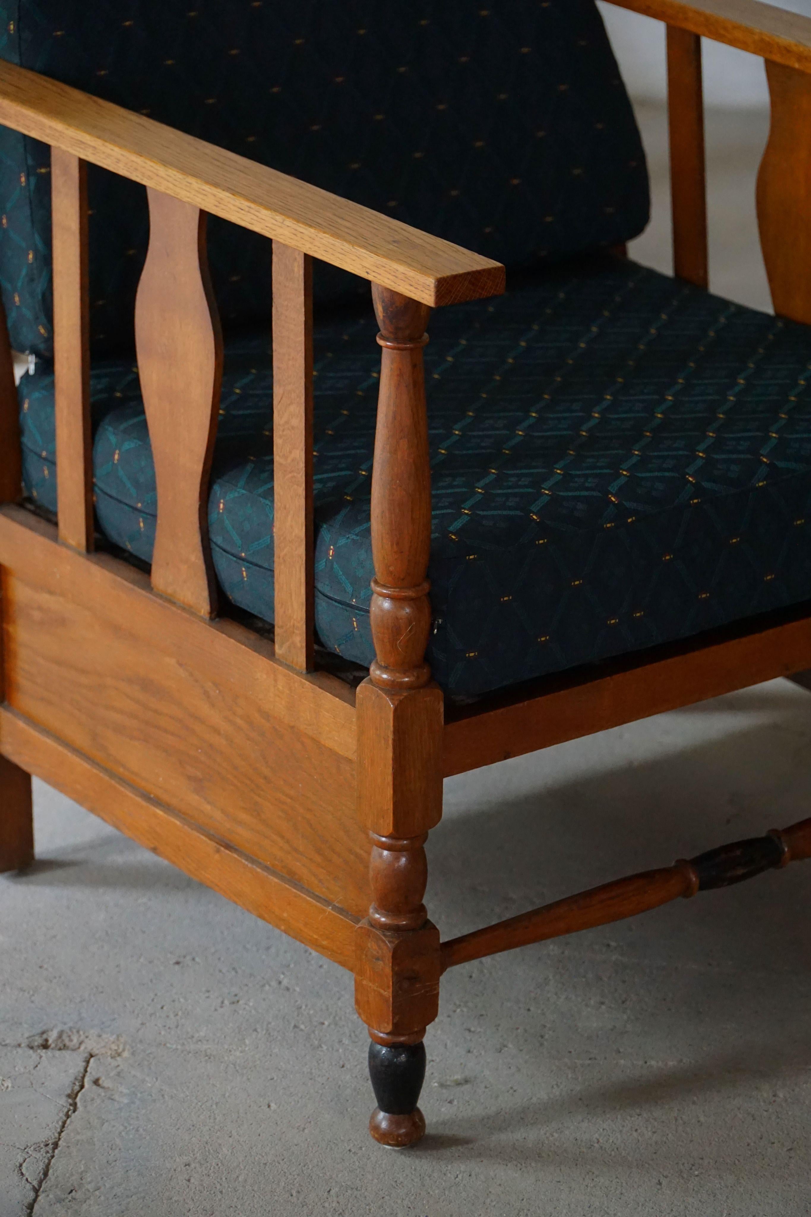 Art Nouveau, coppia di sedie da salotto in Oak, rivestite in Fabrice, anni '20 in vendita 5
