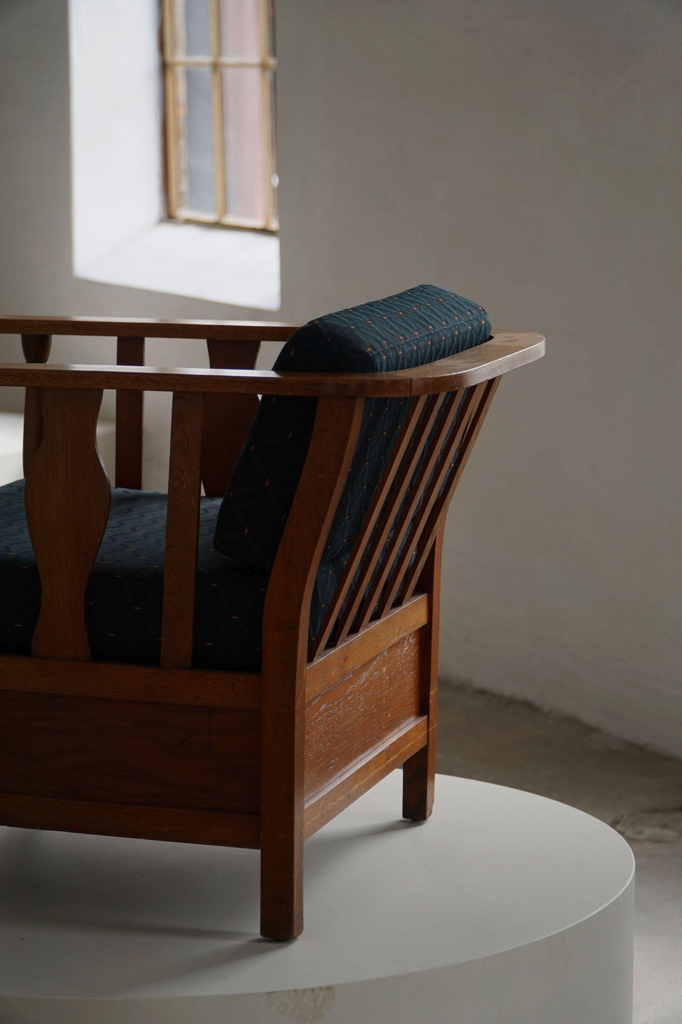 Art Nouveau, coppia di sedie da salotto in Oak, rivestite in Fabrice, anni '20 in vendita 14