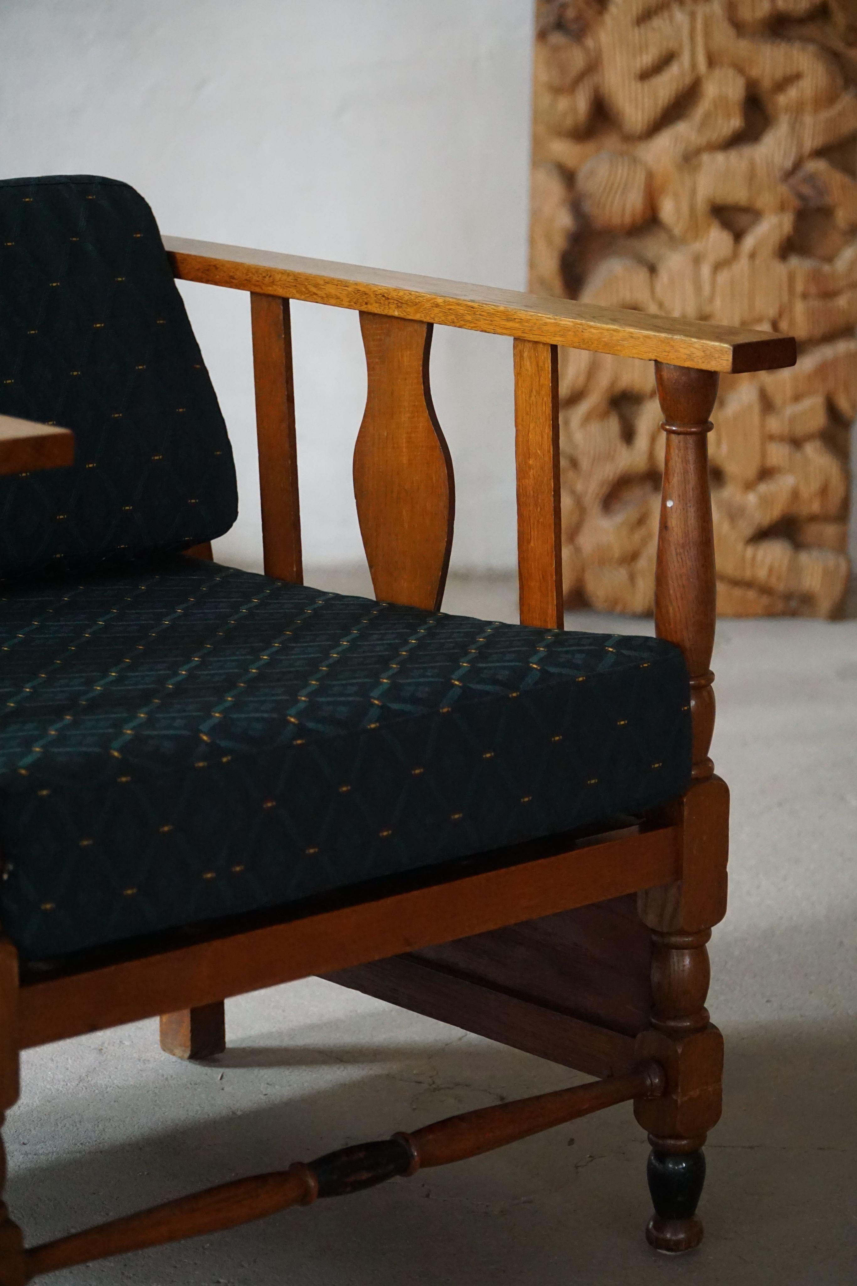 Art Nouveau, coppia di sedie da salotto in Oak, rivestite in Fabrice, anni '20 in vendita 2