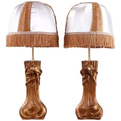 Art Nouveau Pair of Mounted Lamps with Nymphs