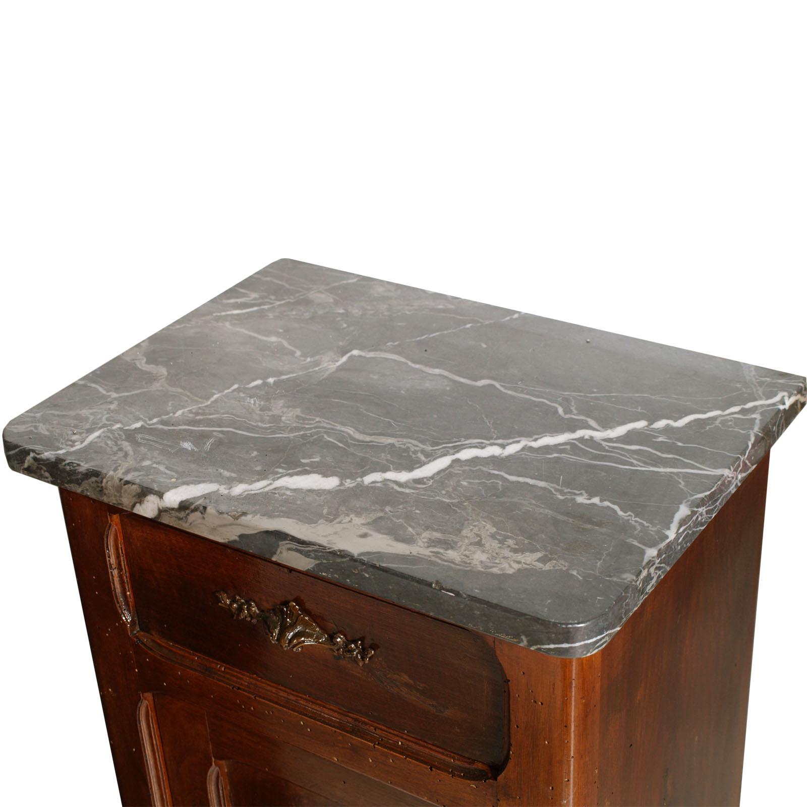Hand-Carved Art Nouveau Nightstand with Marble Top, Italy circa 1900, Hand Carved Walnut