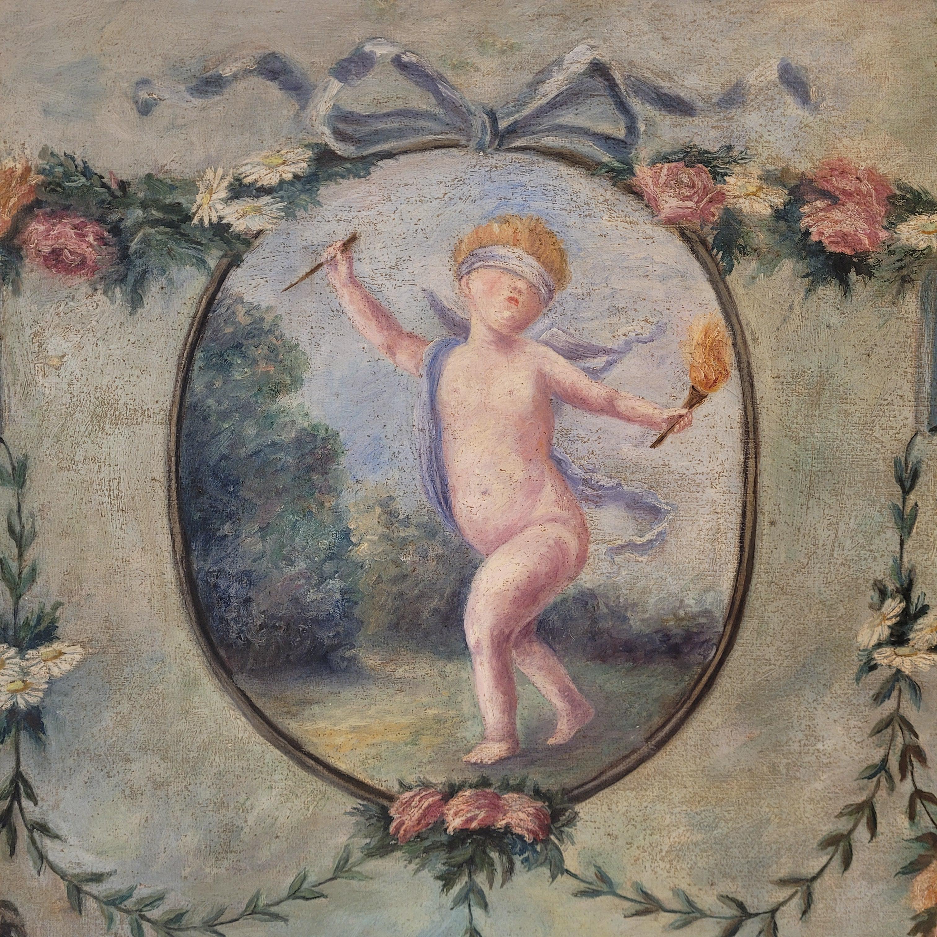 Art Nouveau Pair of oil paintings on canvas of cherubs or little angels playing im Angebot 8