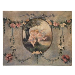 Art Nouveau Pair of oil paintings on canvas of cherubs or little angels playing