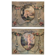Art Nouveau Pair of oil paintings on canvas of cherubs or little angels playing