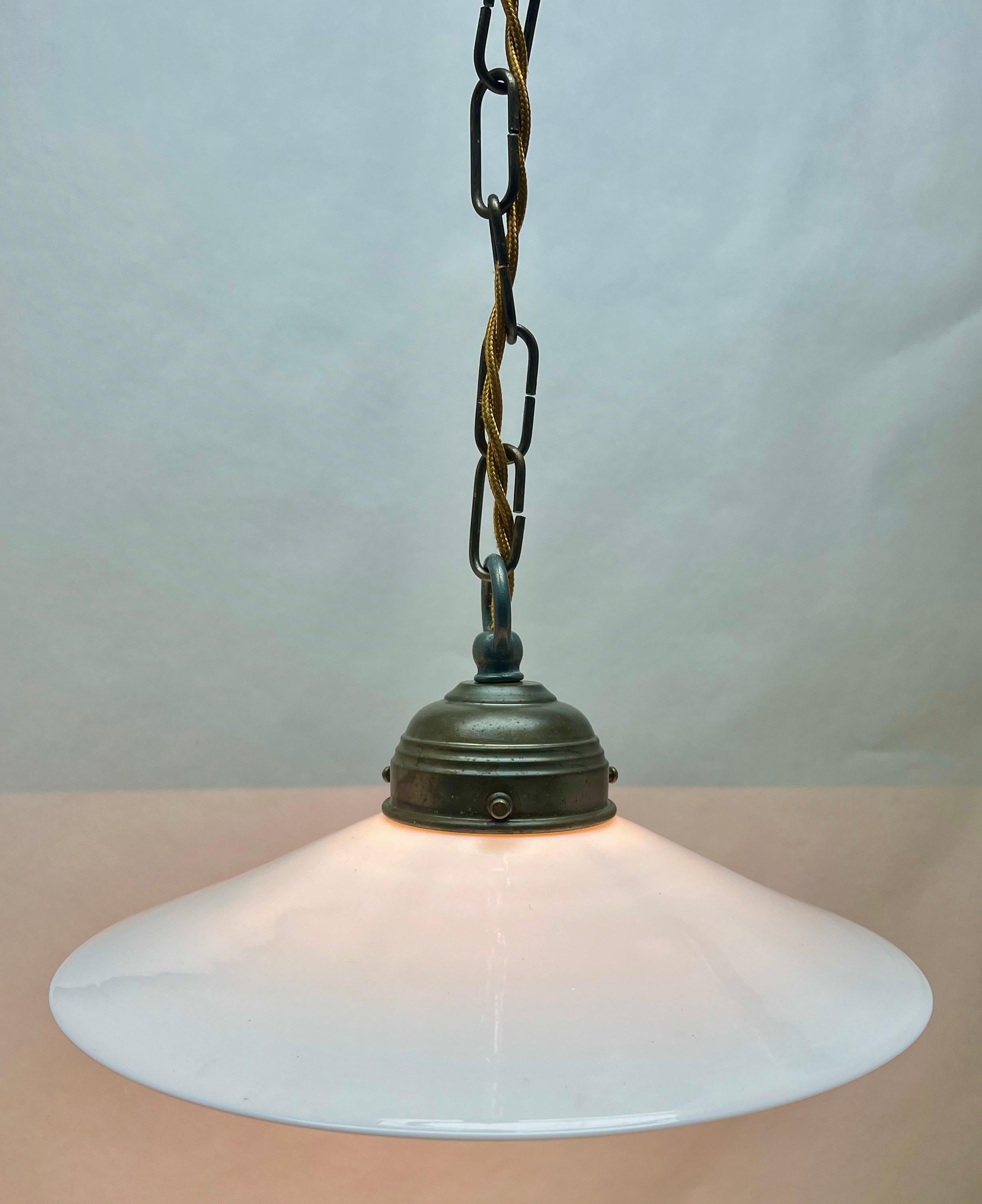 Art Nouveau Pair of Opaline Ceiling Lamps, Scailmont Belgium Glass Shade, 1930s 1