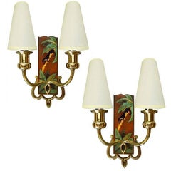 Art Nouveau Pair of Painted Sconces in the Style of Paul Jouve. 2 pairs avalable