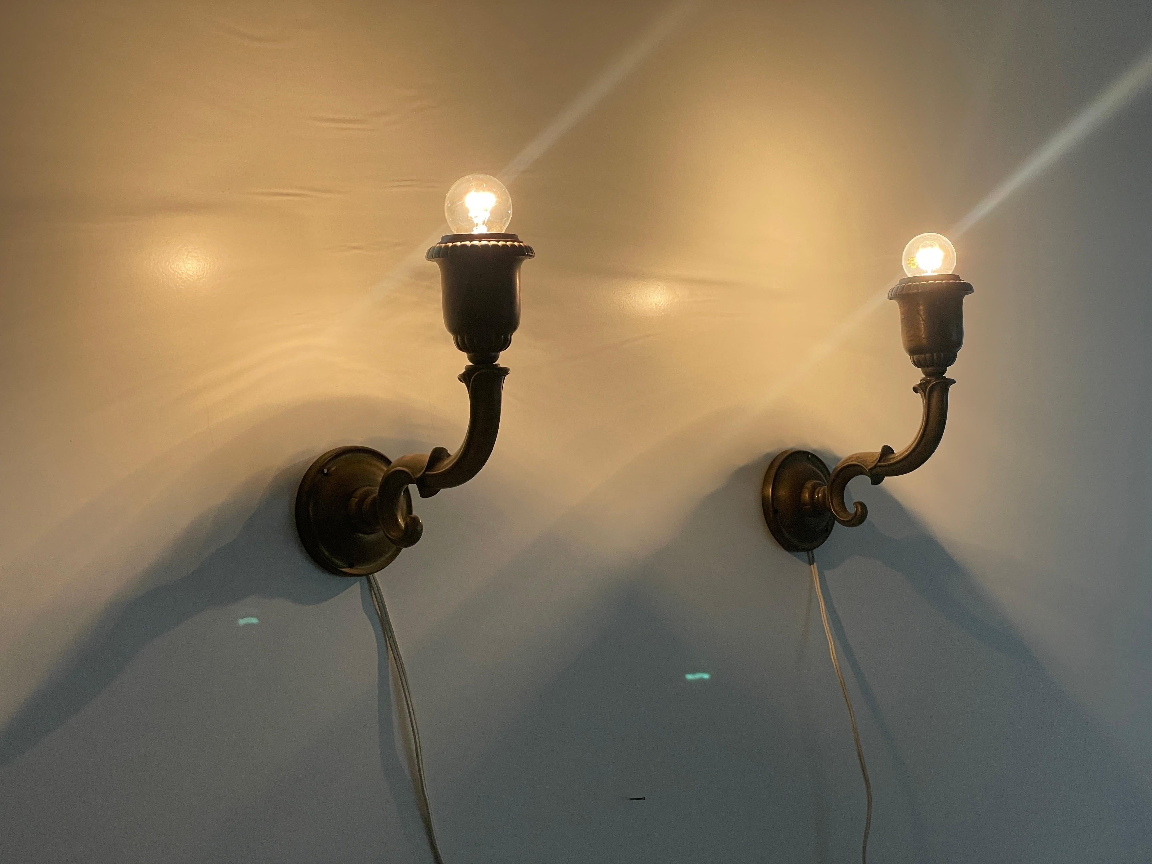 Coppia di lampade Art Nouveau in ottone, anni '40, Germania in vendita 6