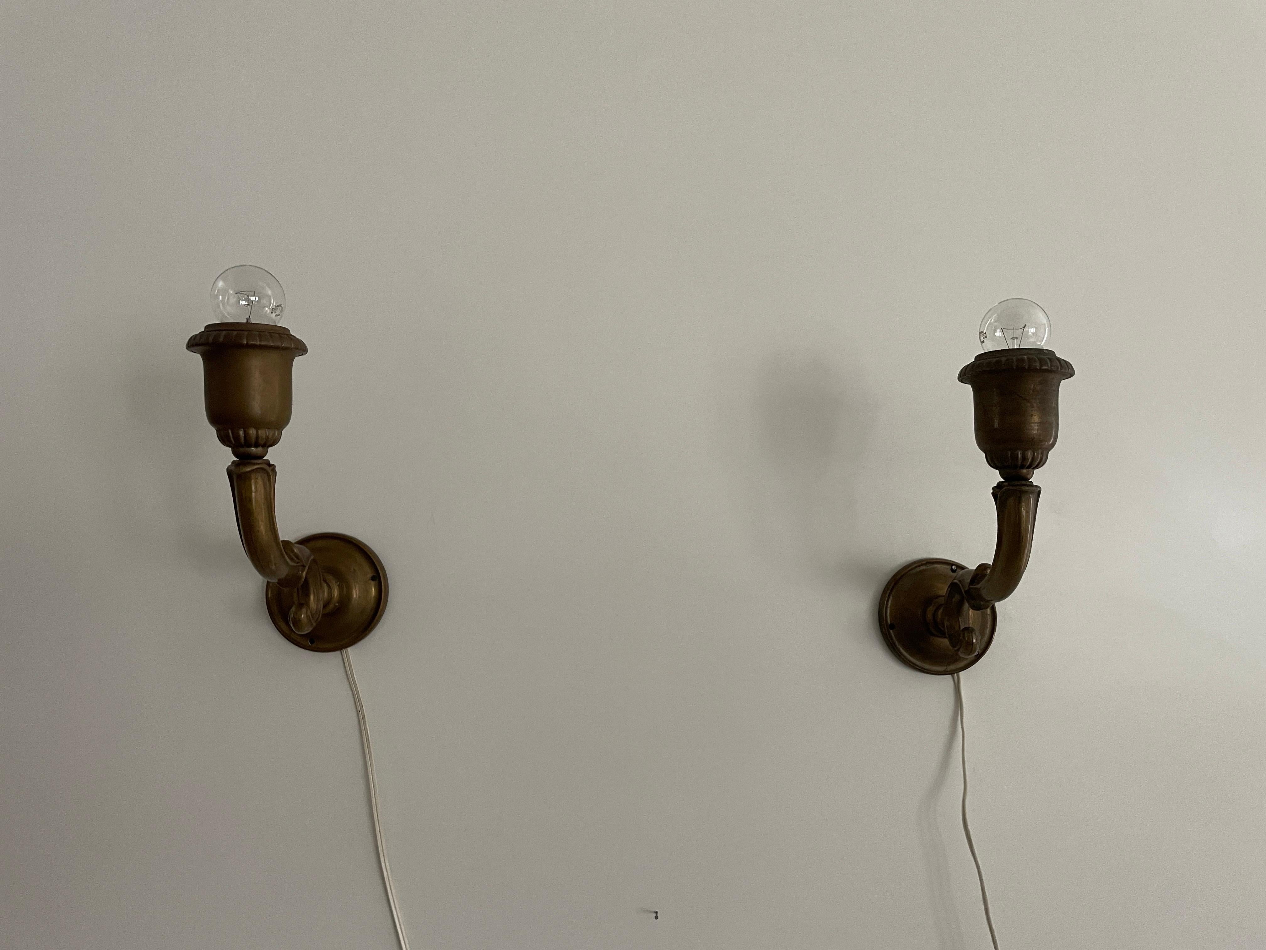 Coppia di lampade Art Nouveau in ottone, anni '40, Germania In condizioni ottime in vendita a Hagenbach, DE