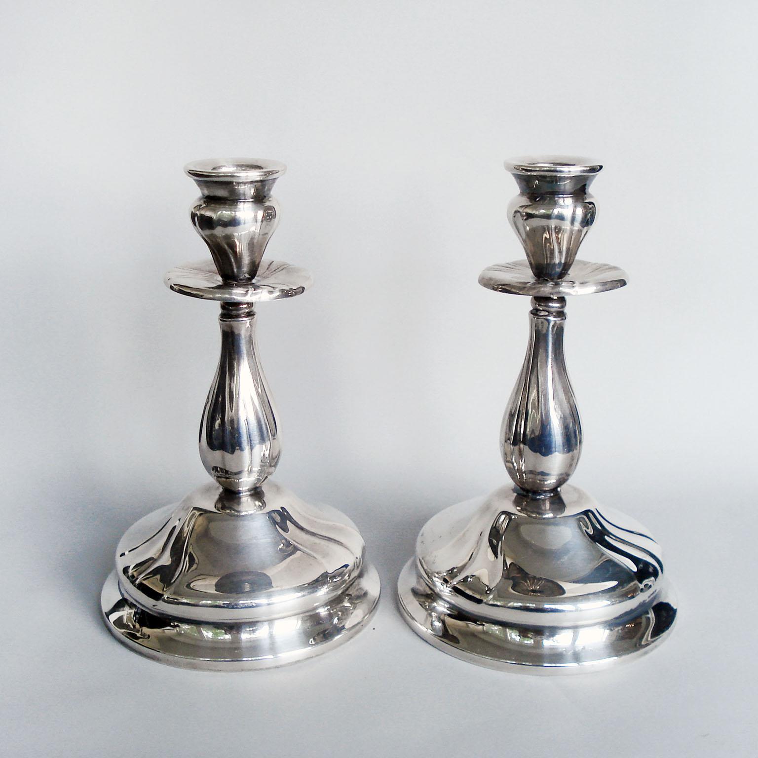 Art Nouveau Pair of Silvered Candleholders In Good Condition In Bochum, NRW