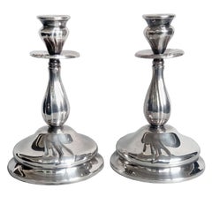 Art Nouveau Pair of Silvered Candleholders