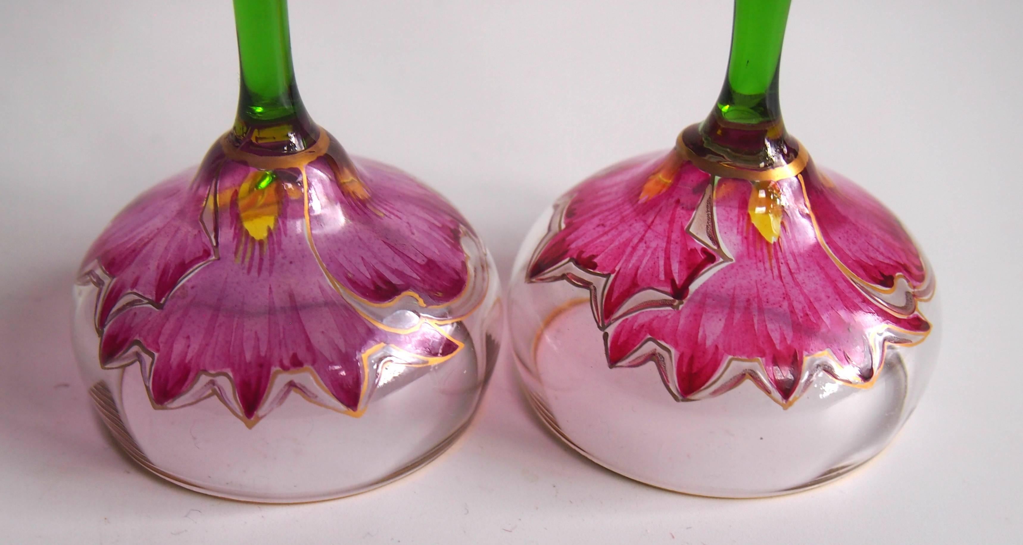 Late 19th Century Art Nouveau Pair of Small Meyr's Neffe Flower Glasses