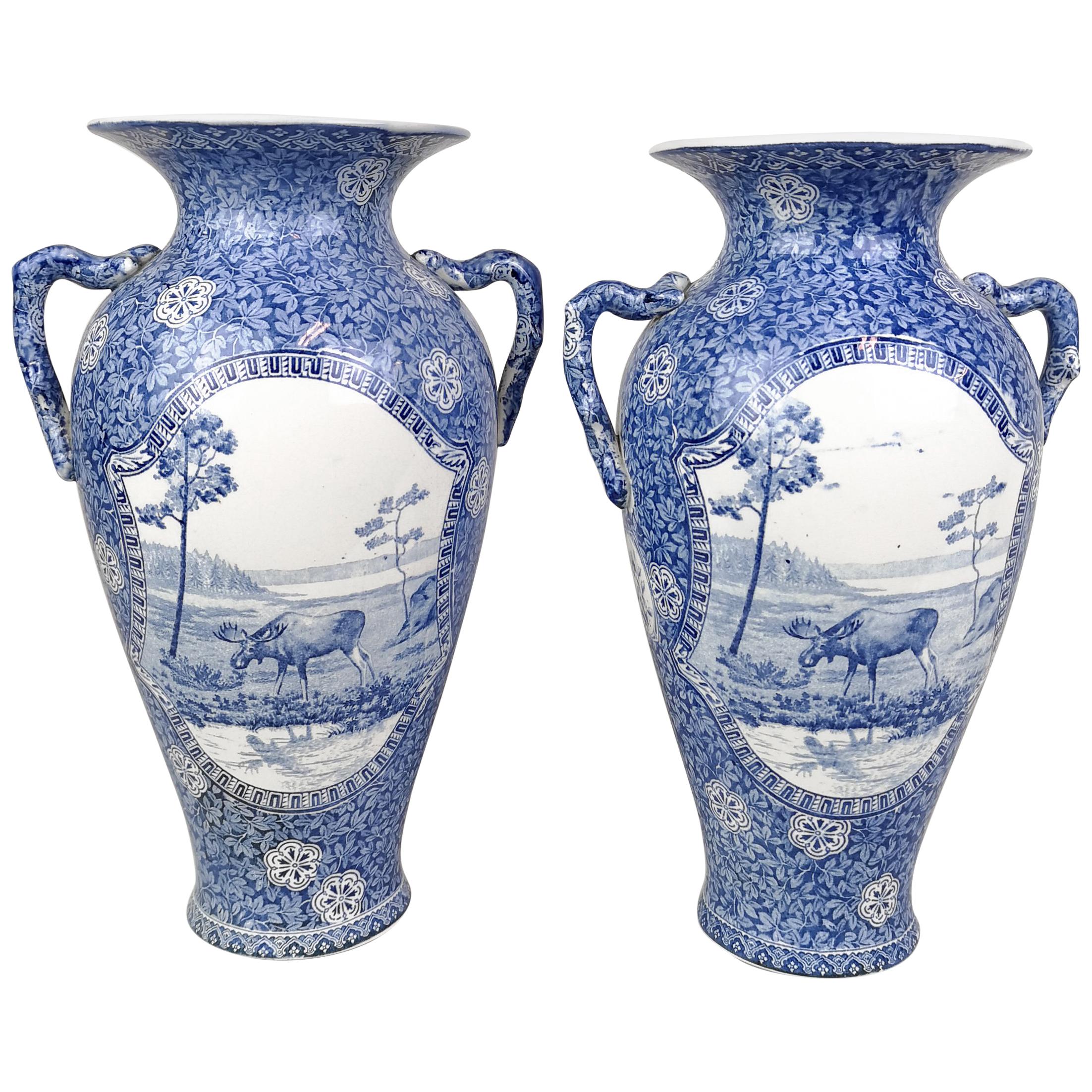 Art Nouveau Pair of Vases Moose Rörstrand Sweden
