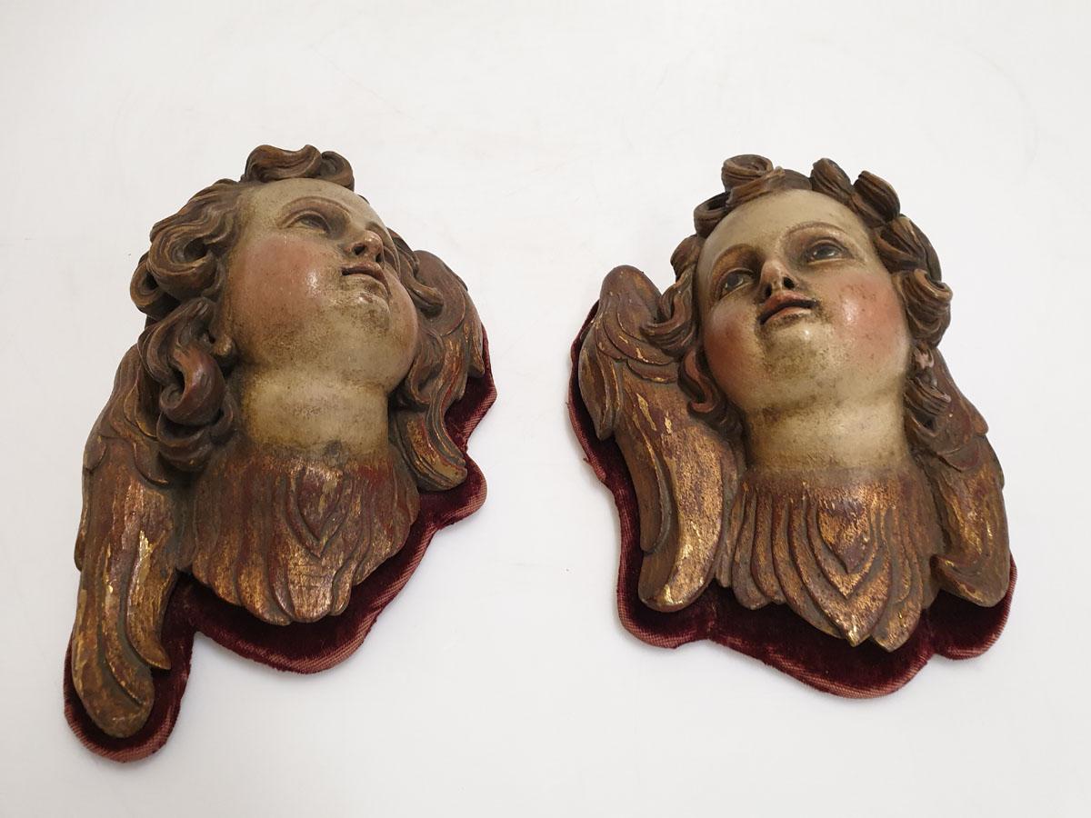 Art Nouveau Pair of Winged Putt Heads Gilded Wood In Good Condition For Sale In Liverpool, GB
