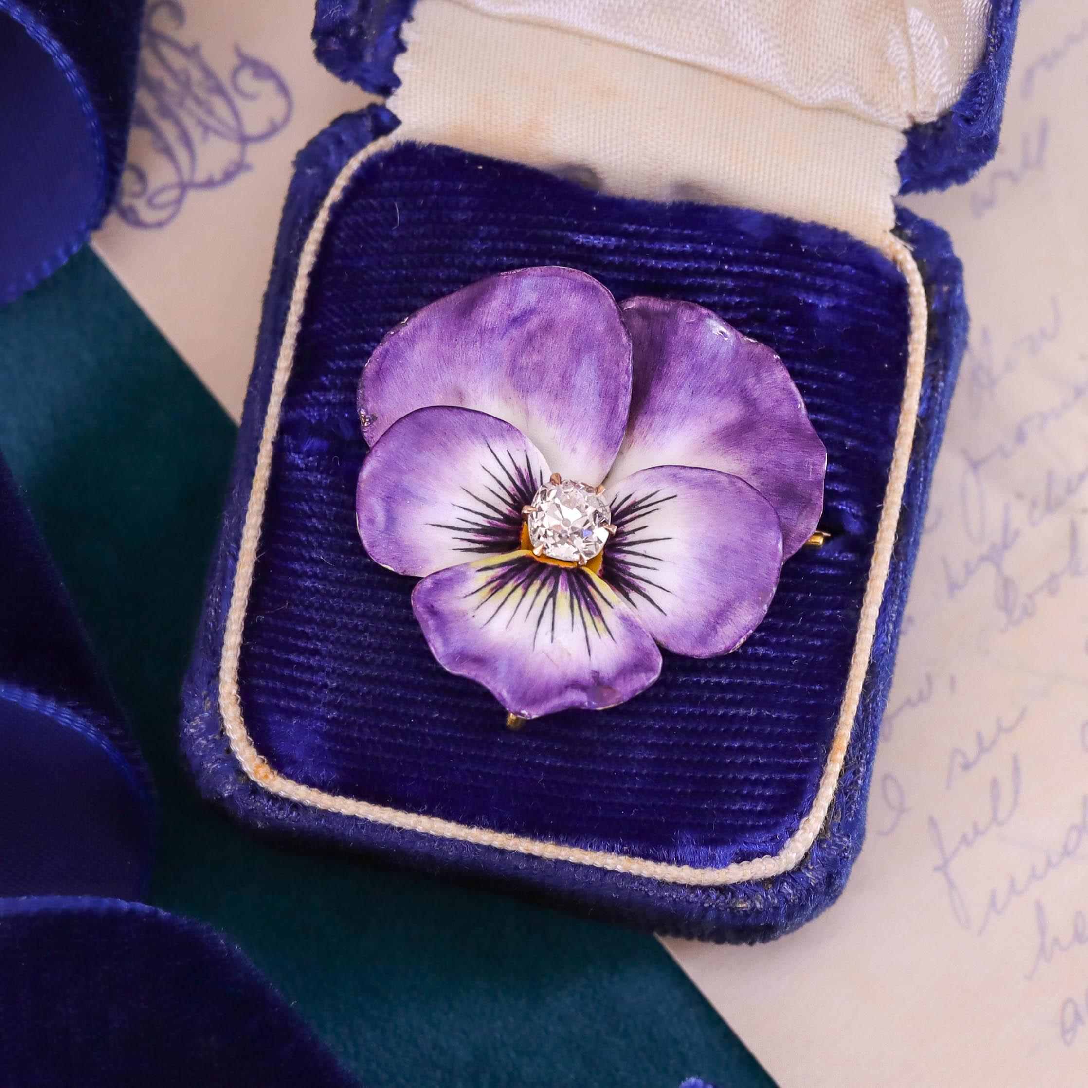 De las mujeres Art Nouveau Broche Pensamiento de Oro de 14k en venta