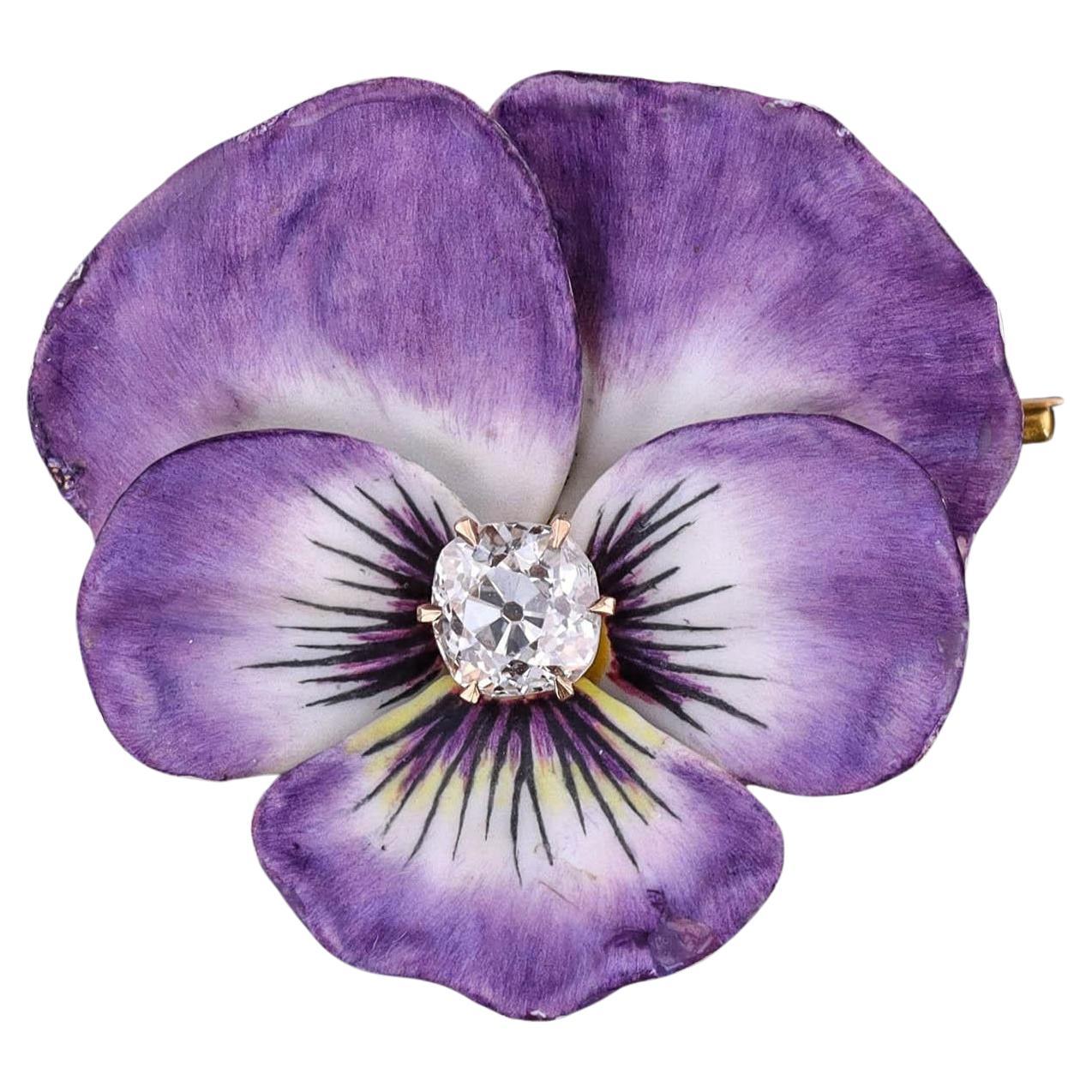 Art Nouveau Broche Pensamiento de Oro de 14k en venta