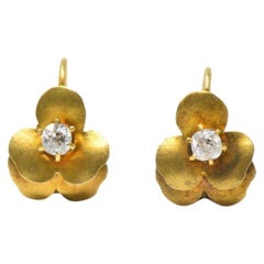 Art Nouveau Pansy Flower .20 Carat Diamond 14 Karat Gold Earrings, circa 1900