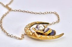 Art Nouveau Pansy with Crescent Moon and Pearl 14K Yellow Gold