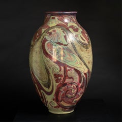 Art Nouveau Parrots & Pomegranate Vase by Galileo Chini