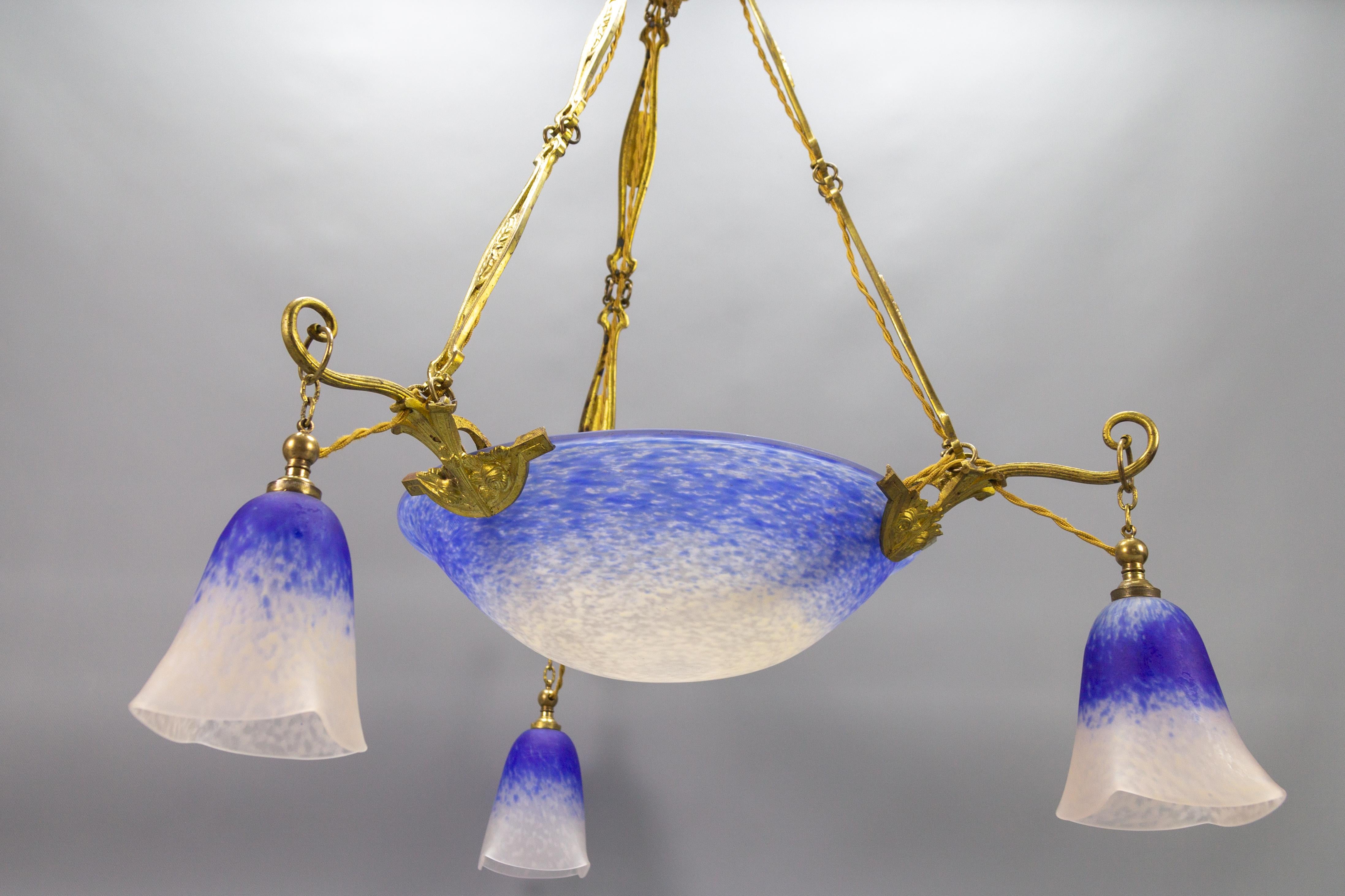 Art Nouveau Pate de Verre Glass Six-Light Chandelier by Charles Schneider, 1920s 5