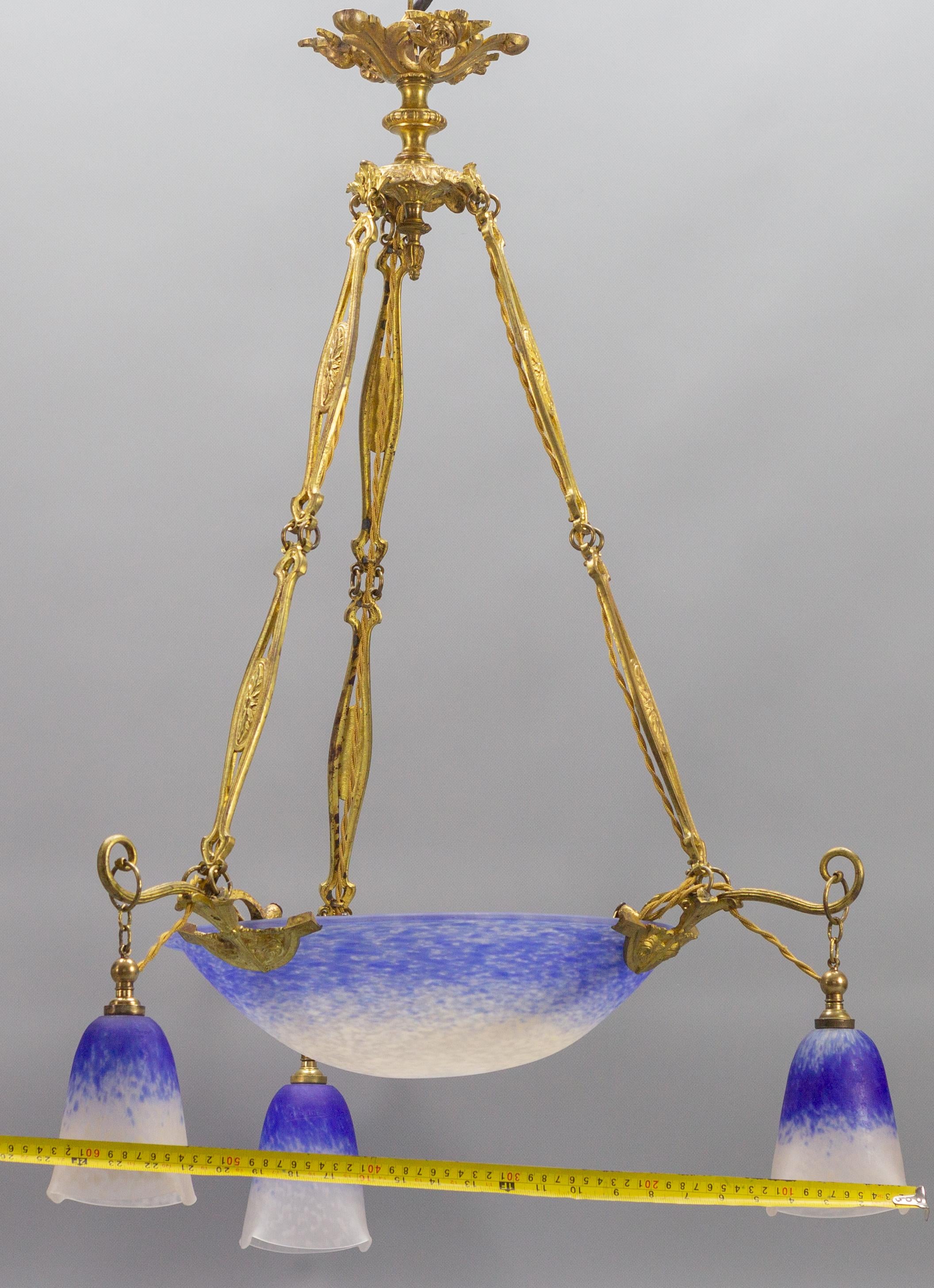 Art Nouveau Pate de Verre Glass Six-Light Chandelier by Charles Schneider, 1920s 14