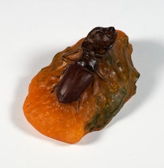 Art Nouveau Pâte De Verre Paperweight with Stag Beetle, Amalric Walter, France