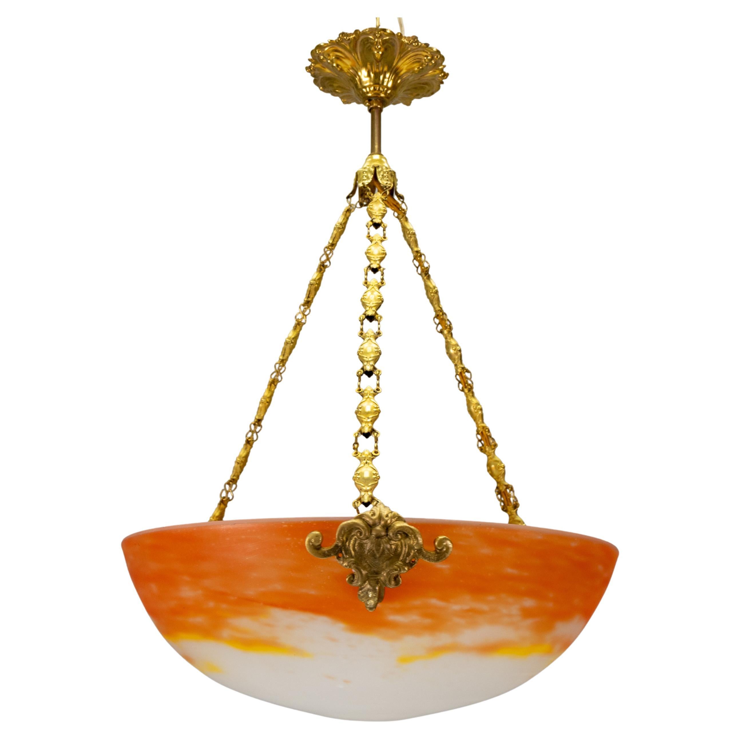 Art Nouveau Pâte de Verre Pendant Light by G.V. Croismare, France, ca. 1920
