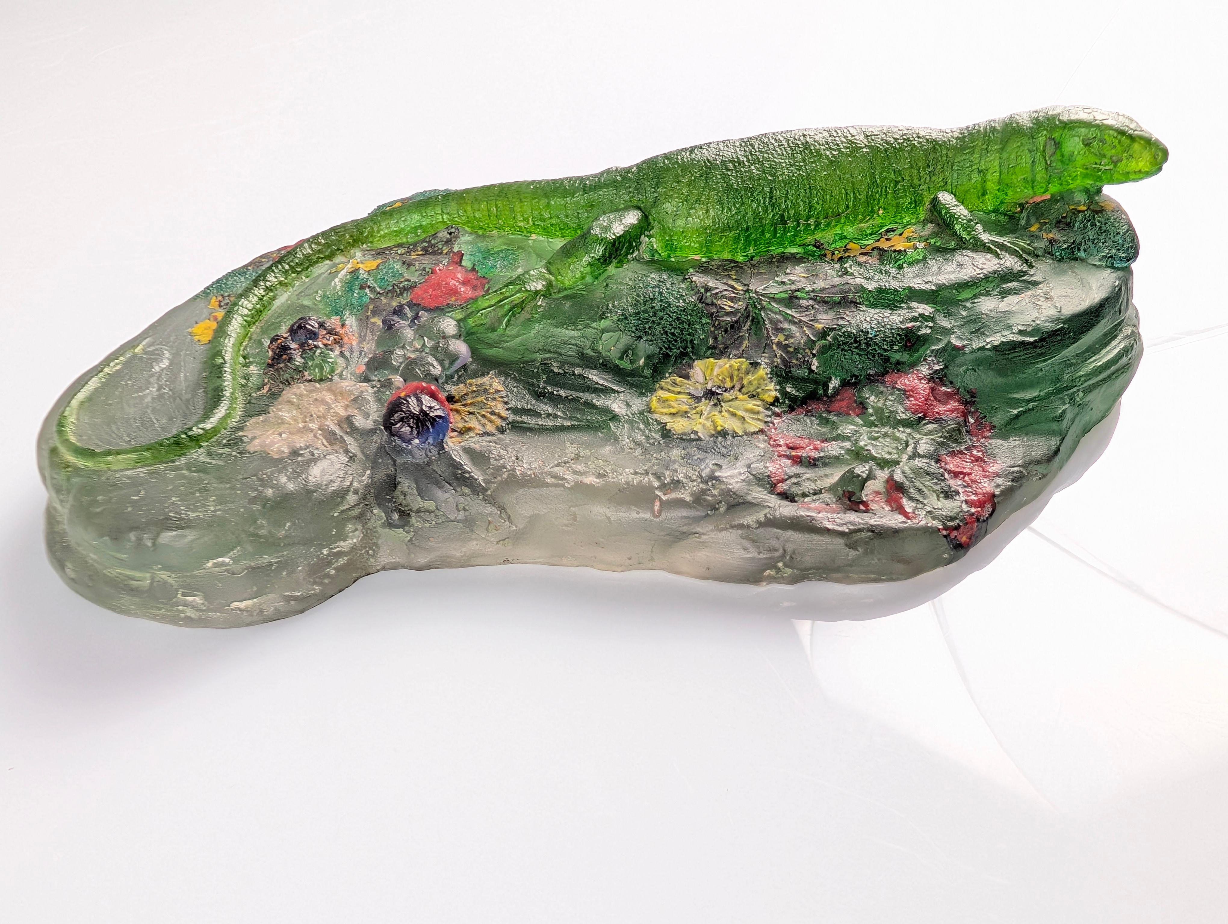 Art Nouveau Pâte de Verre Sculpture Lizard For Sale 1
