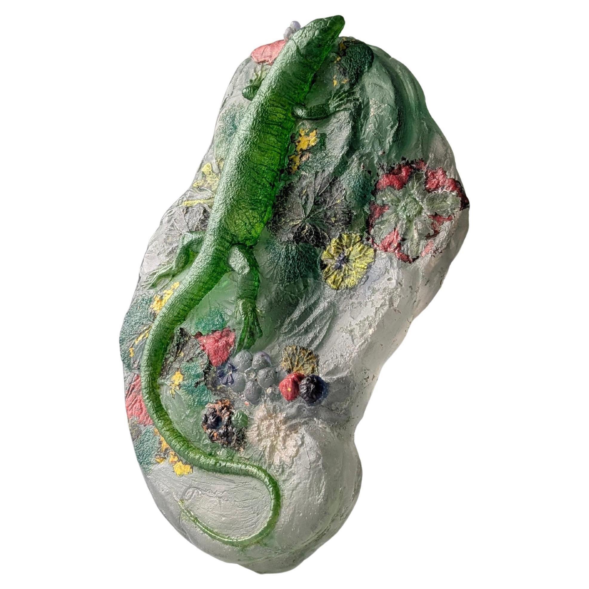 Art Nouveau Pâte de Verre Sculpture Lizard For Sale