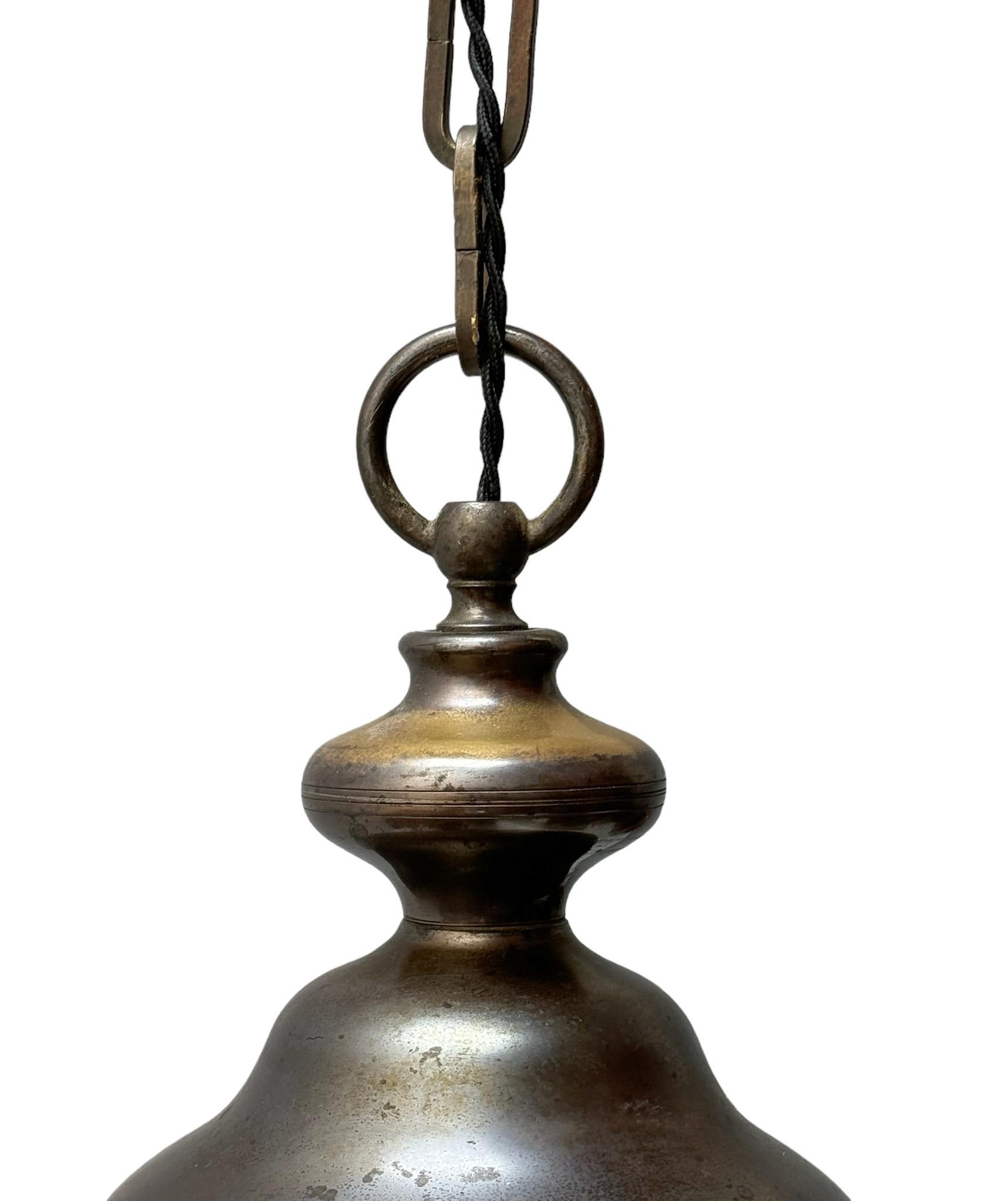 Art Nouveau Patinated Brass Hall Lantern, 1900s For Sale 6