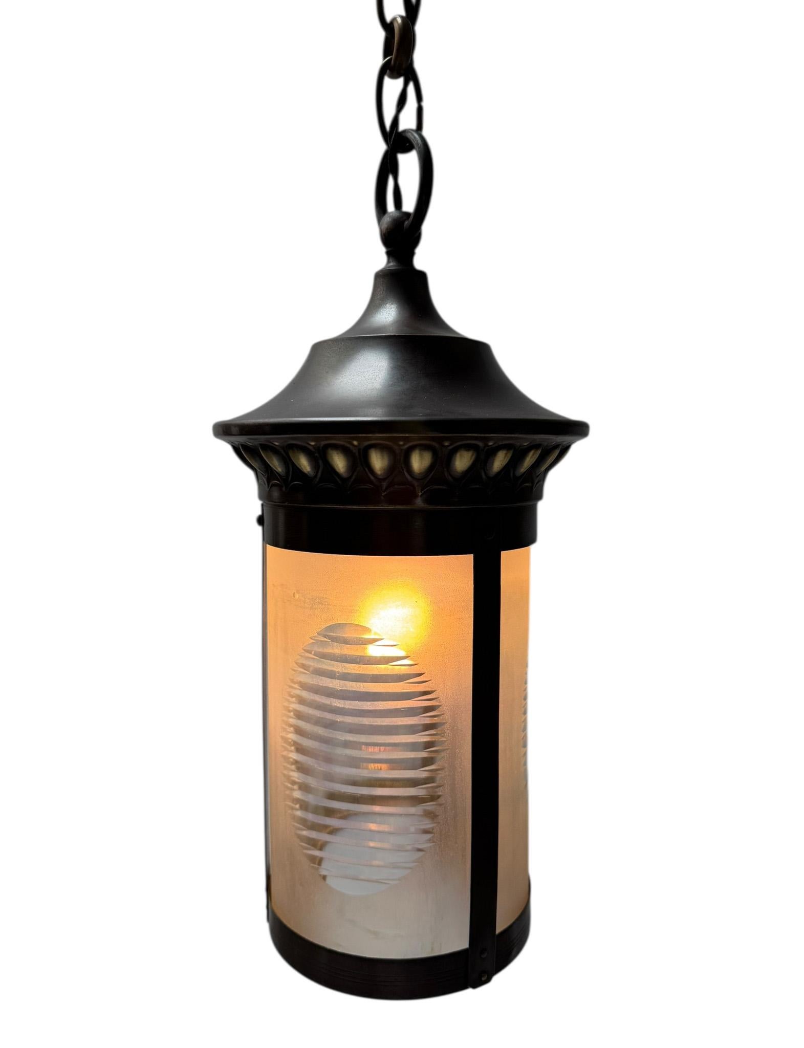 Dutch Art Nouveau Patinated Brass Lantern, 1900s For Sale