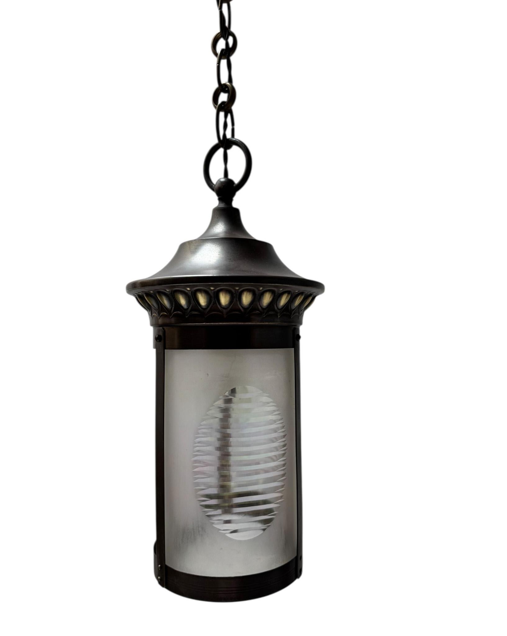 Art Nouveau Patinated Brass Lantern, 1900s For Sale 2
