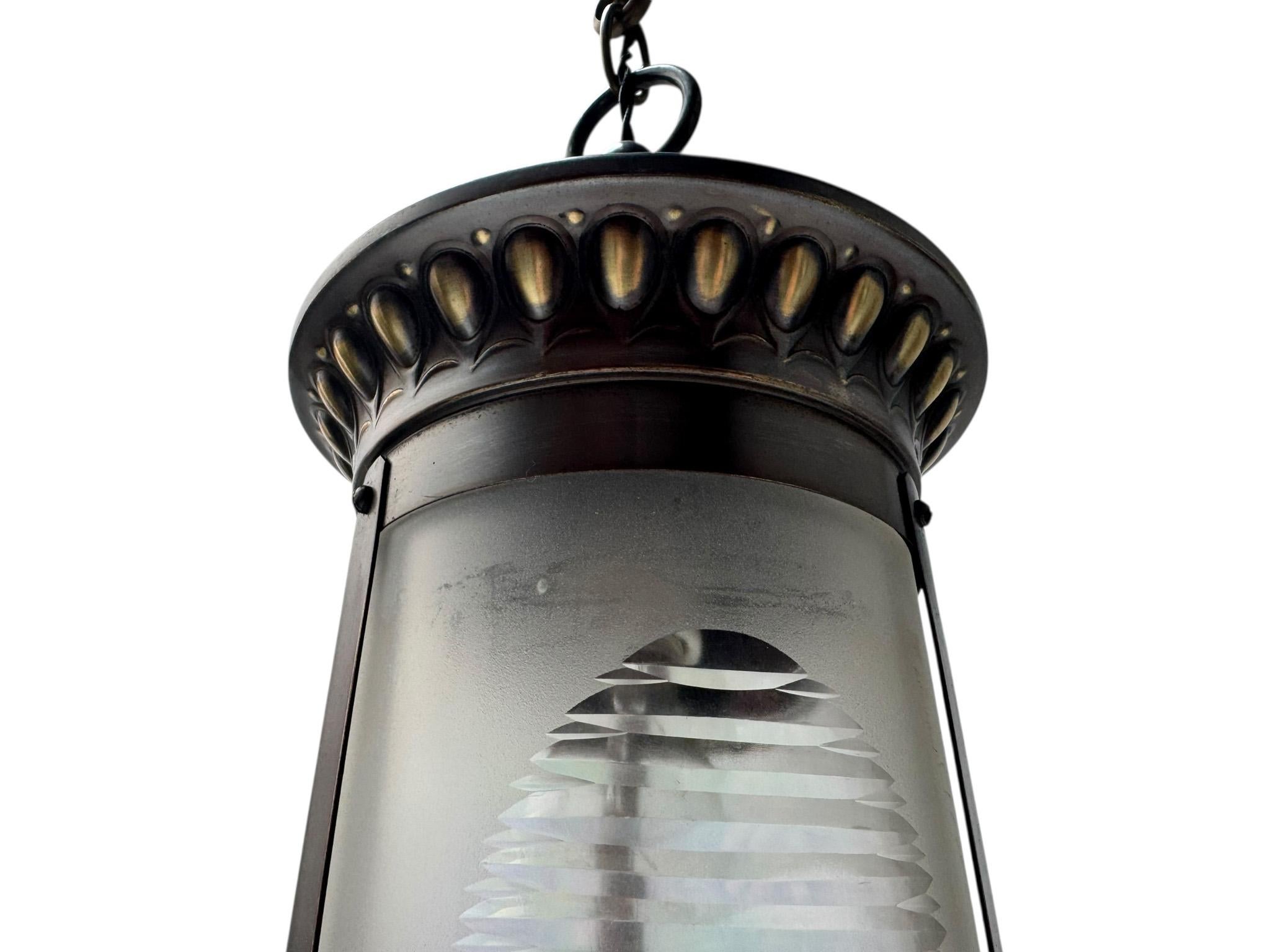 Art Nouveau Patinated Brass Lantern, 1900s For Sale 3