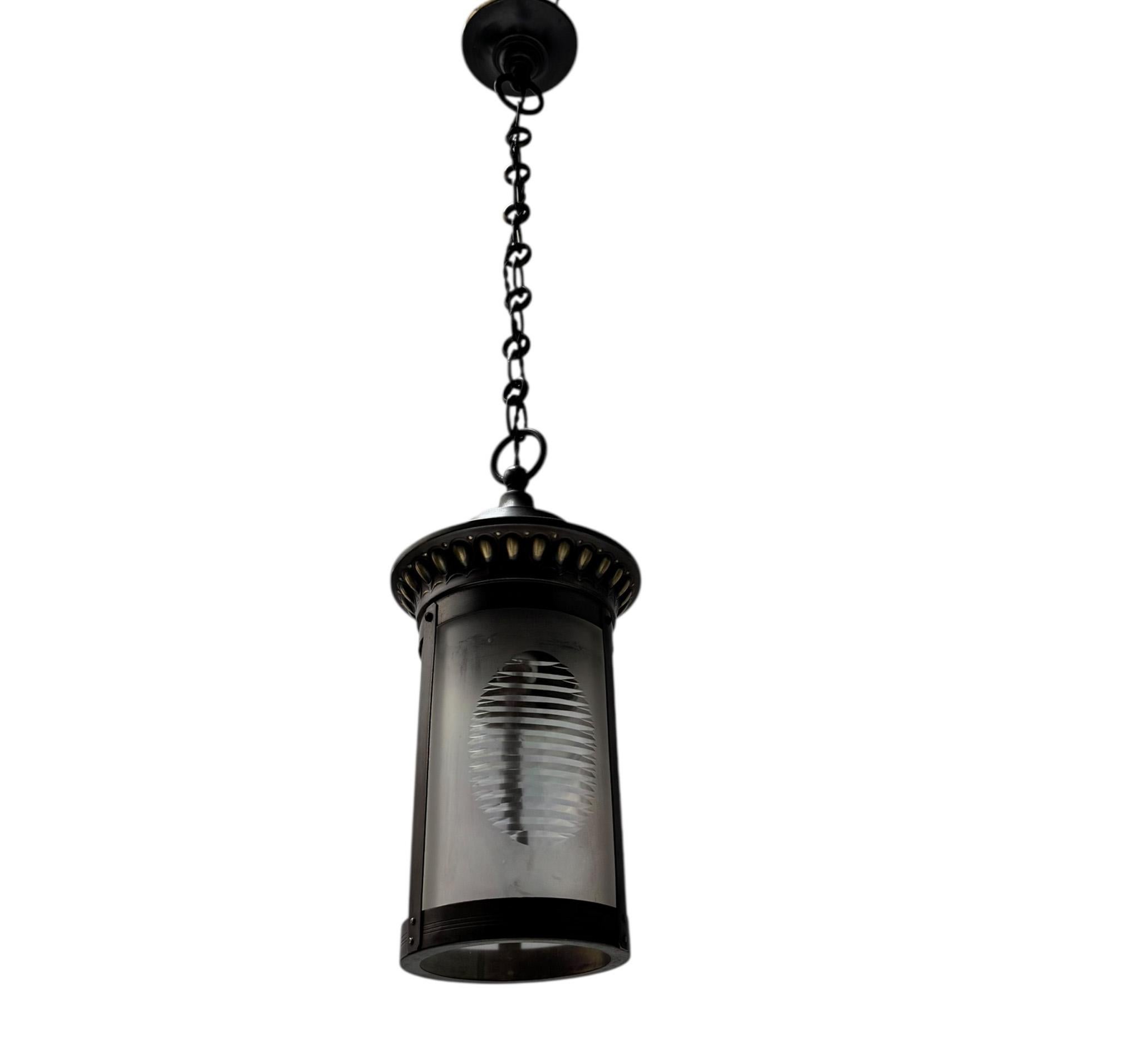 Art Nouveau Patinated Brass Lantern, 1900s For Sale 4