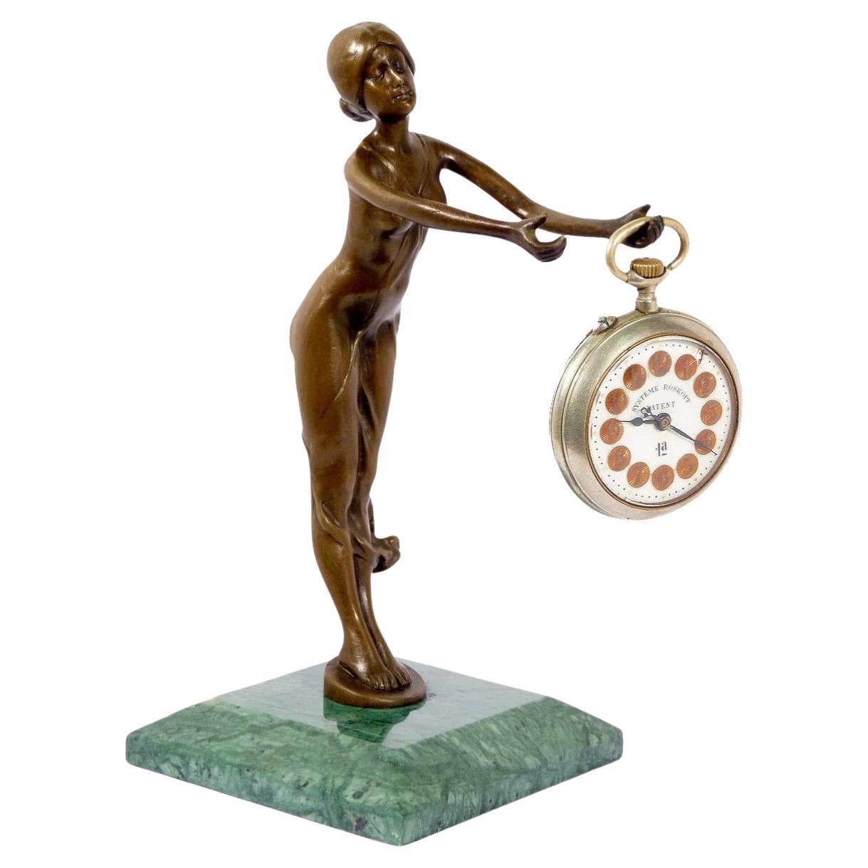 Art Nouveau Patinated Bronze Pocket Watch Holder, circa 1900 style