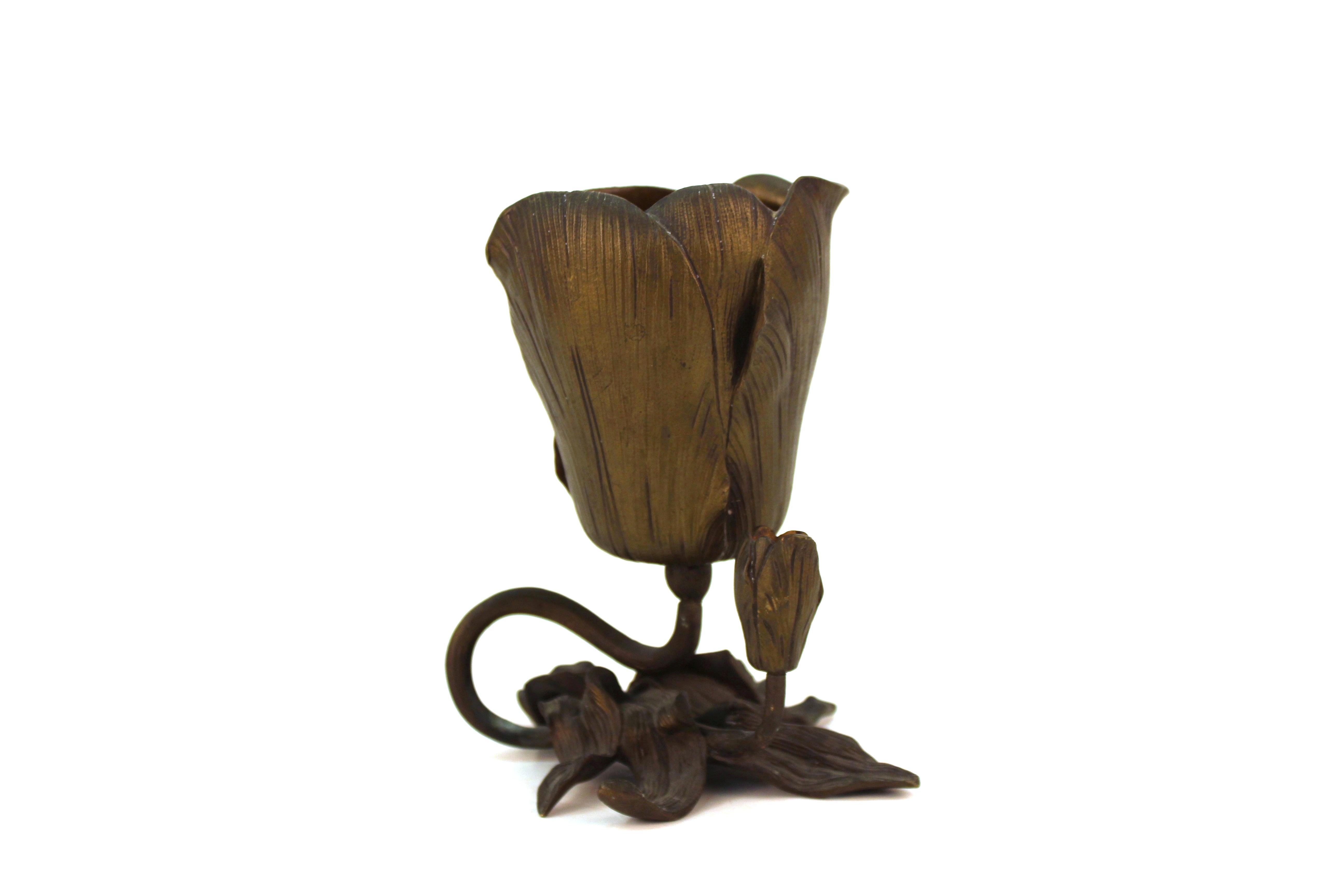 European Art Nouveau Patinated Bronze Tulip Vase