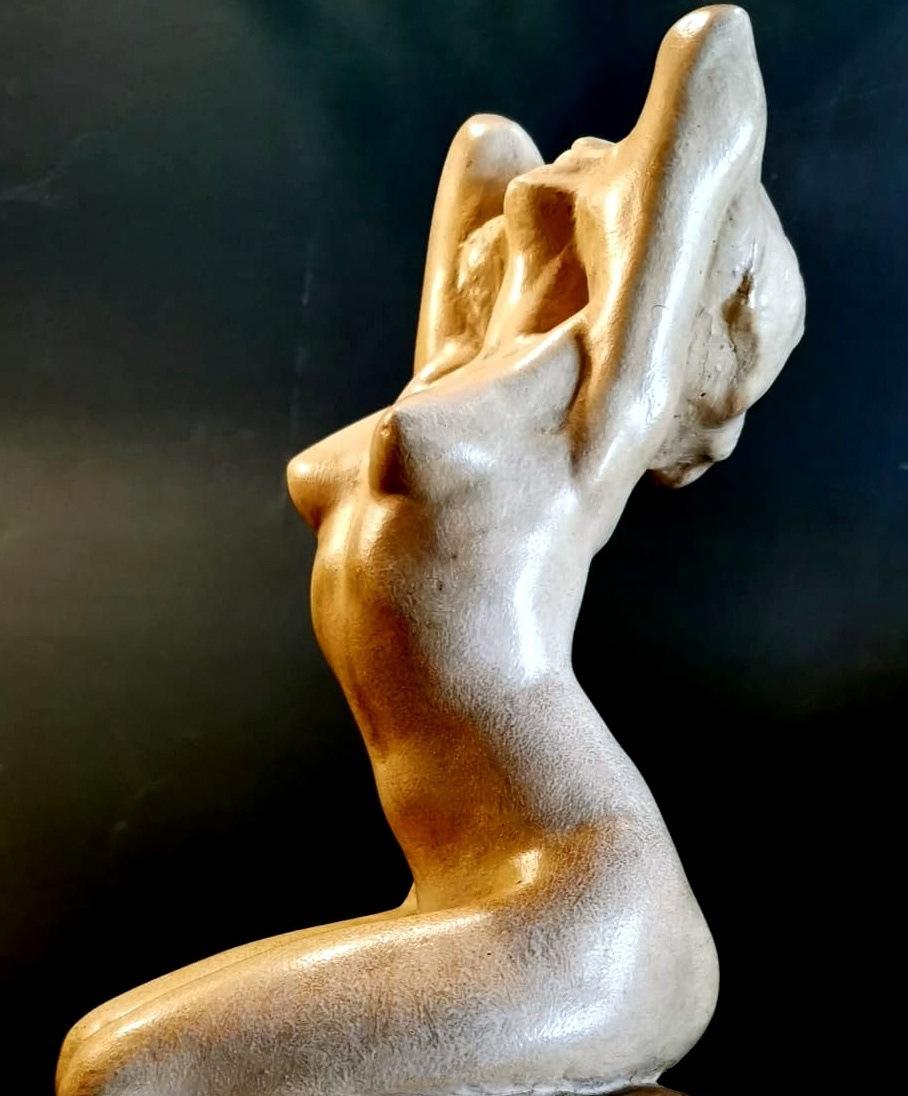 Art Nouveau Patinated Plaster of Paris Sculpture by Joseph Zomers Belgium In Good Condition For Sale In Prato, Tuscany