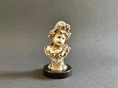 Art Nouveau Patinated Porcelain Bust of Victorian Girl on Marble Base