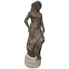 Art-Nouveau Patinated Terracotta in Grey Spanish Female Sculpture, Signed
