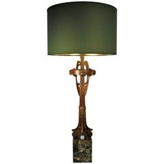 Art Nouveau Paul Hamesse Bronze Table Lamp, 1904