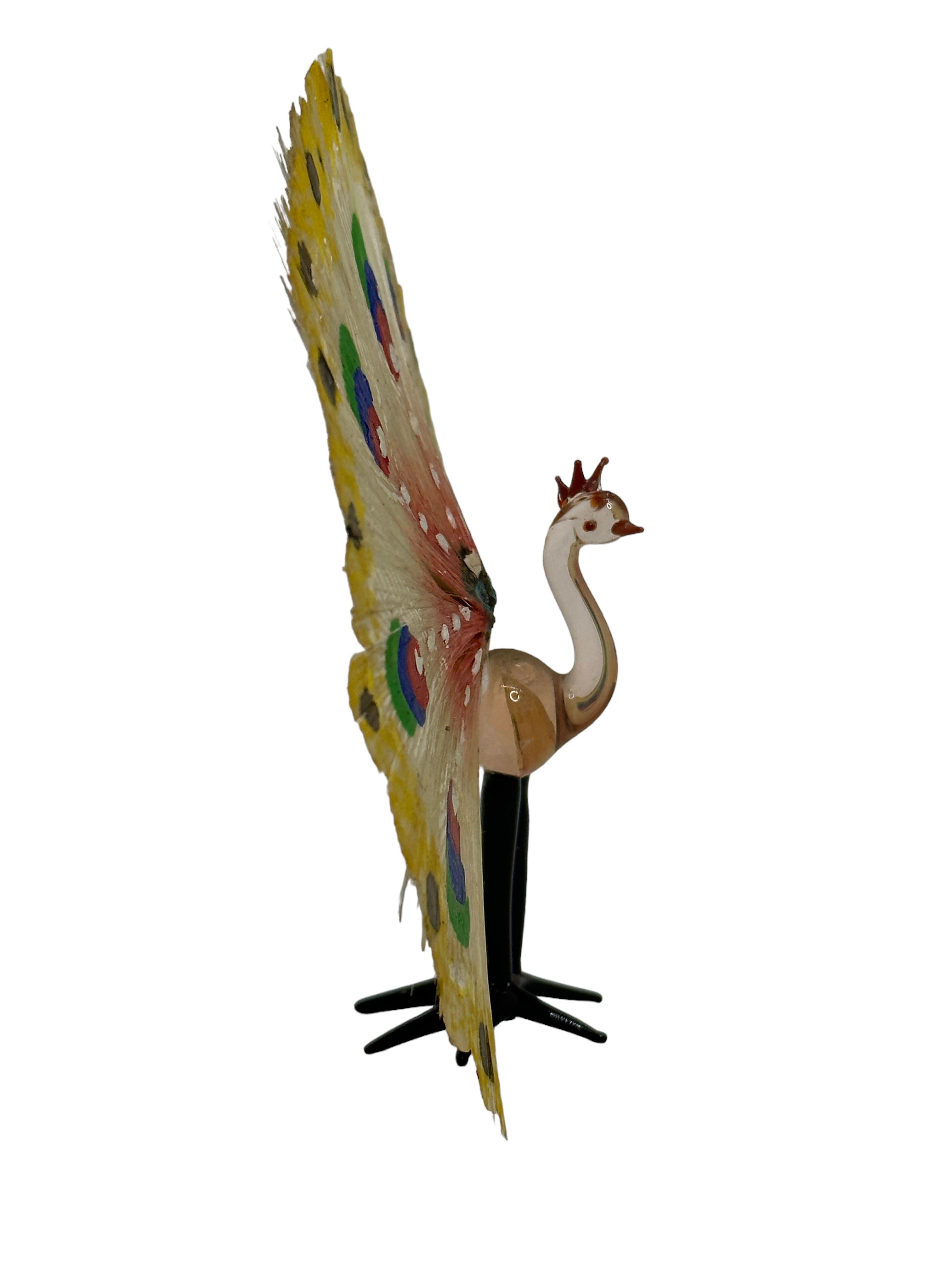 Art Nouveau Peacock Bimini Art Glass Sculpture Figurine, 1910s In Good Condition In Nuernberg, DE