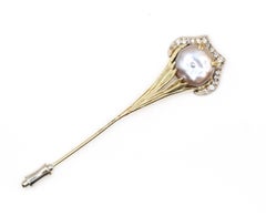 Art Nouveau Peacock Natural Pearl Yellow Gold Diamond Brooch, Boxed, 1930
