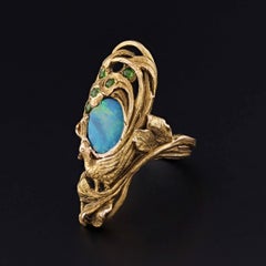 Art Nouveau Peacock Ring of 14k Gold by Walton & Co.