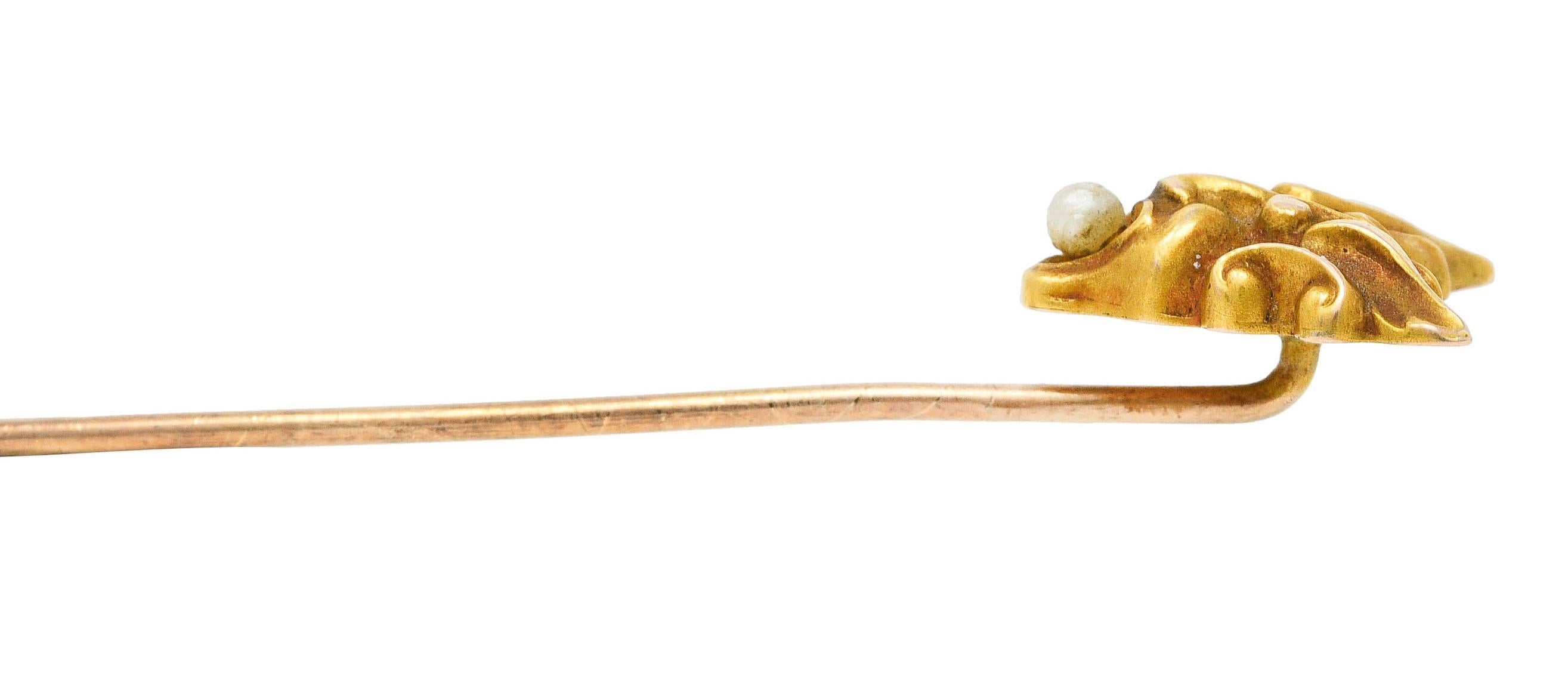 Épingle à cravate Hermès Art Nouveau en or 14 carats et perles en vente 1