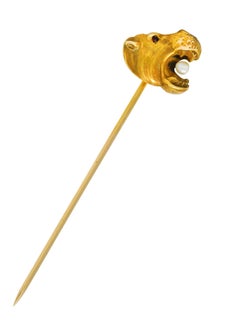 Art Nouveau Pearl 14 Karat Yellow Gold Hippo Antique Stickpin